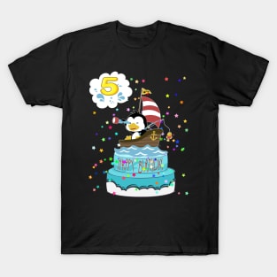 5th Birthday Penguin with a boat T-Shirt